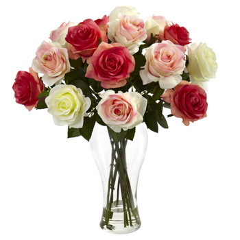 Assorted Blooming Roses w/Vase - SKU #1348-AP